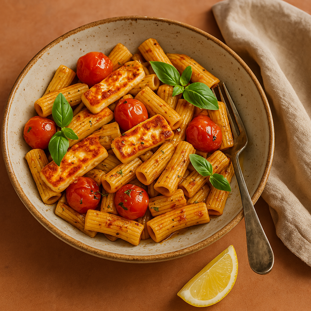 Tomato & Halloumi Pasta with Tuscan Sunset