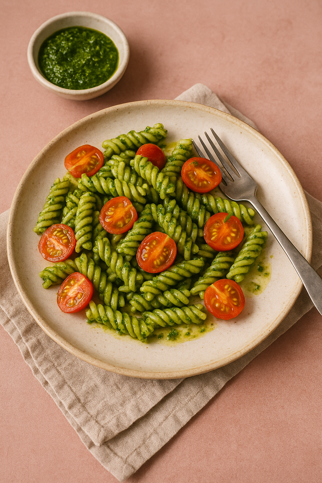 Pesto Pasta with Cherry Tomatoes
